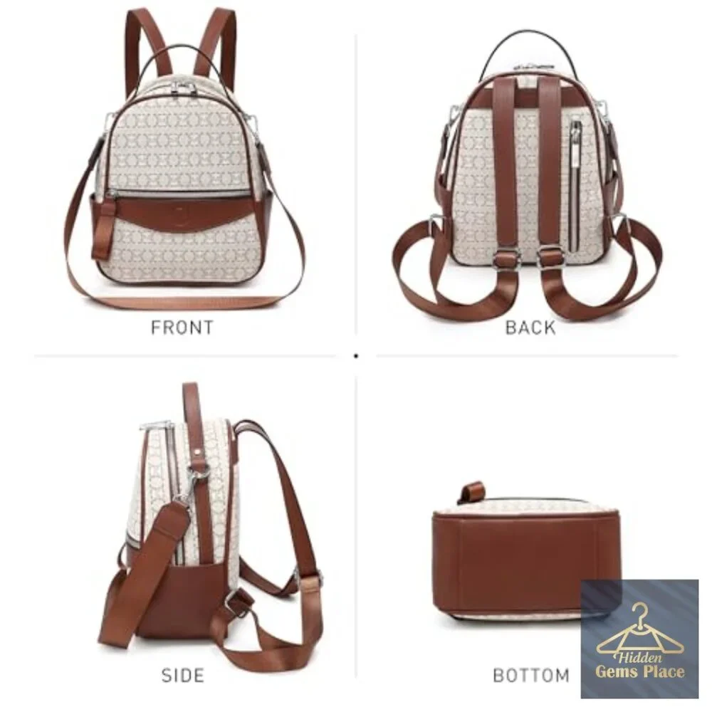 Mini Backpack Purse Vegan Leather Multi Pocket Convertible Shoulder Bag